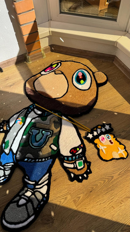Cool Kanye Bear Rug – 4ft Custom Tufted Carpet, Handmade Fluffy Decor, Unique Gamer Room Floor Mat, Cute Villager Rug for Gift Idea