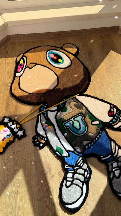 Cool Kanye Bear Rug – 4ft Custom Tufted Carpet, Handmade Fluffy Decor, Unique Gamer Room Floor Mat, Cute Villager Rug for Gift Idea