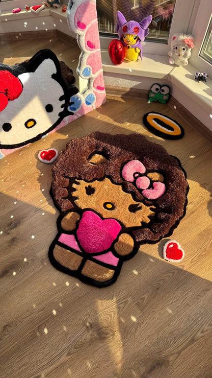 Afro Custom Kitty Tufted Rug – Super Puffy 3D Handmade Rug, Cute Carpet, Kawaii Girl Room Decor, Unique Gift for Her or Bedroom Mat