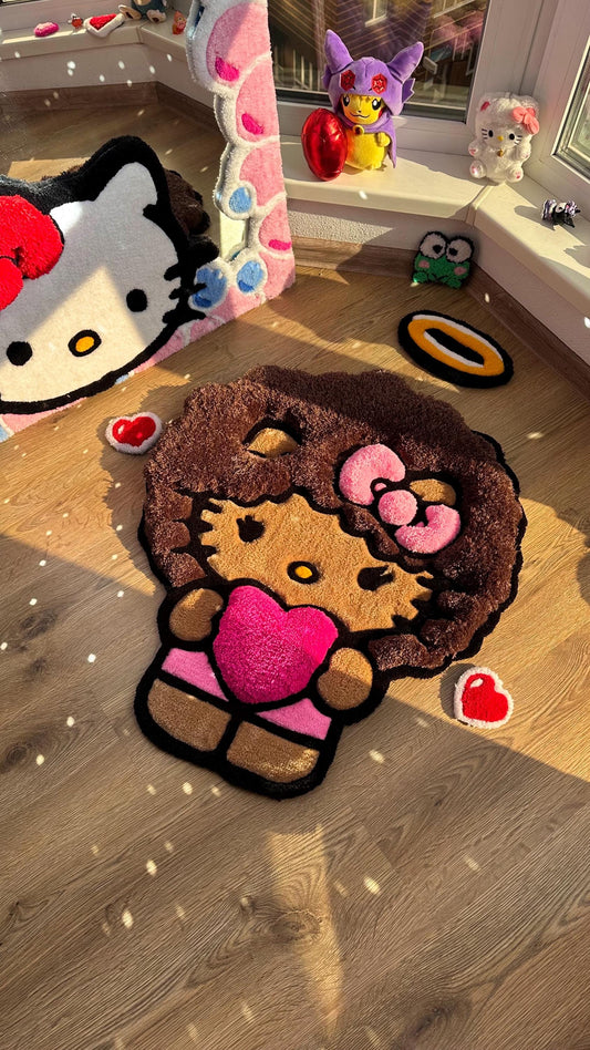 Afro Custom Kitty Tufted Rug – Super Puffy 3D Handmade Rug, Cute Carpet, Kawaii Girl Room Decor, Unique Gift for Her or Bedroom Mat