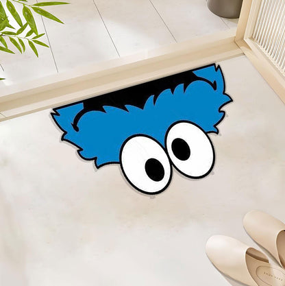Playful Peeking Blue Furry Rug – Fun and Whimsical Cartoon-Inspired Floor Accent for a Cozy and Lively Space Polyester Rug