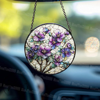 Handmade Stained Glass Violet Art, Purple Flower Sun Catcher, Floral Window Ornament, Unique Home Decor, Gift for Flower Lovers
