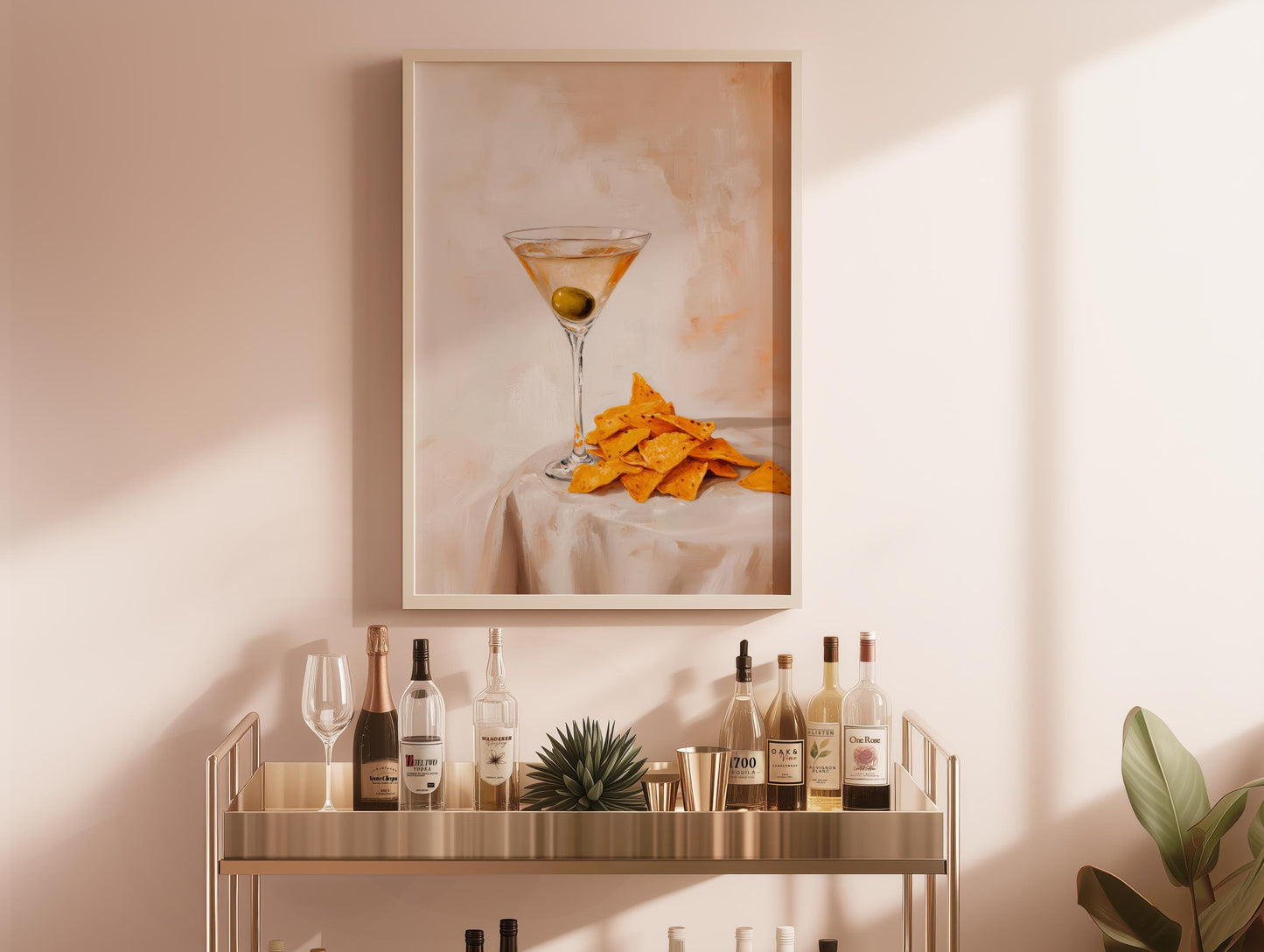 Dirty Martini & Nacho Cheese Chips Art Print: Quirky Bar Cart Decor
