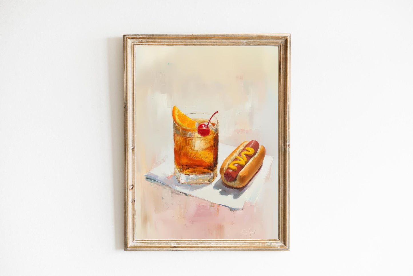 Old Fashioned with Hotdog Art Print | Cute Quirky Whimsical | Cocktail Art | Bar Cart Decor | Trendy Home Wall Art Gift | Funny Food Art