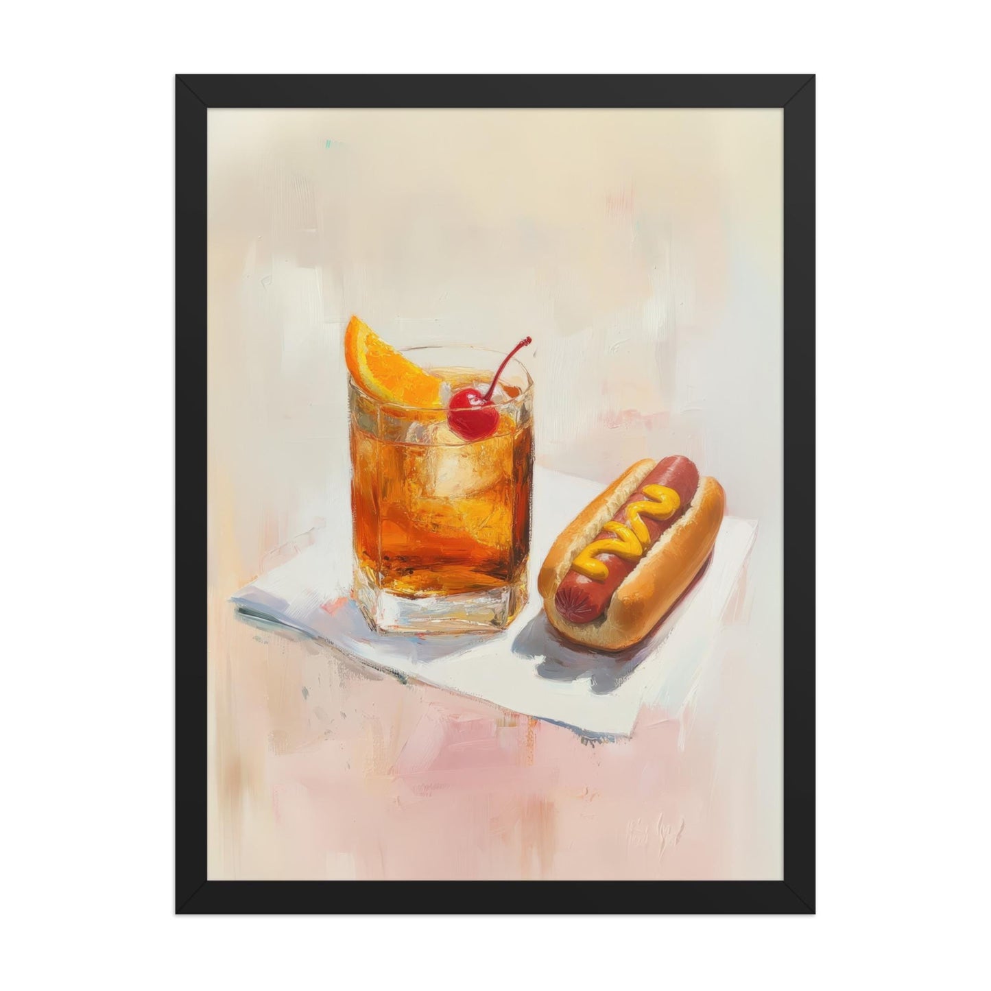 Old Fashioned with Hotdog Art Print | Cute Quirky Whimsical | Cocktail Art | Bar Cart Decor | Trendy Home Wall Art Gift | Funny Food Art