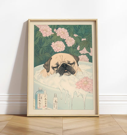 Pug Bathroom Print: Kawaii Japandi Ukiyo-e Dog Art