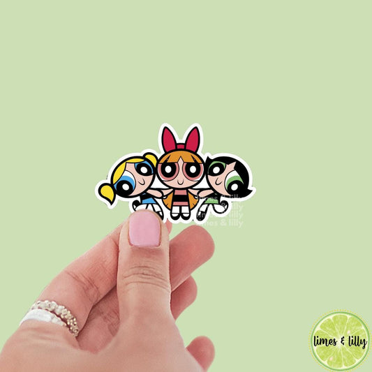 Power Puff Group Cartoon Vinyl Sticker | Funny Y2K 90s Sticker | Retro Sticker | Nostalgia Vinyl Sticker | Kindle Stickers | Trendy Stickers