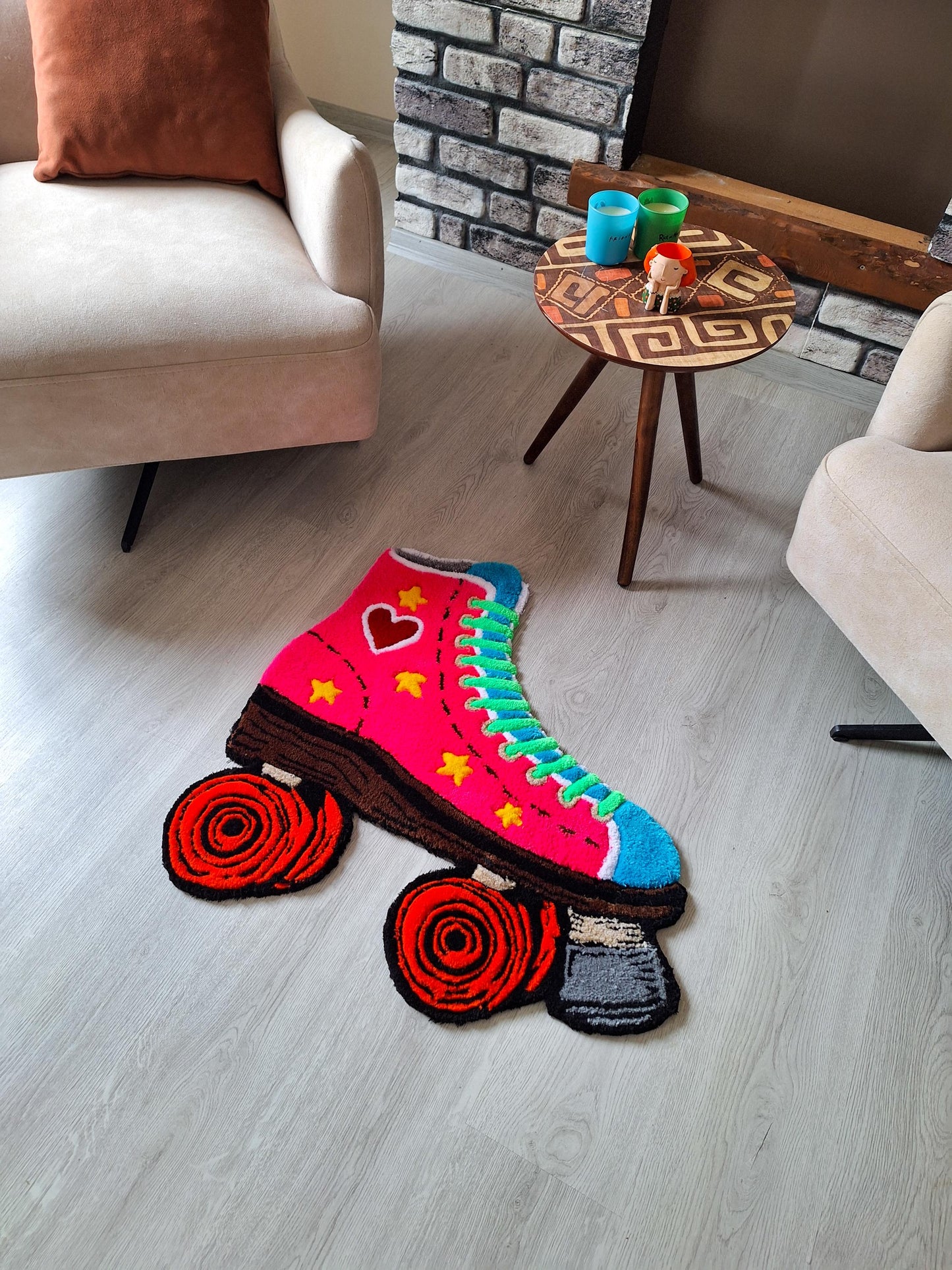Retro Roller Skate Tufted Rug: Handmade Acrylic, 24-Inch