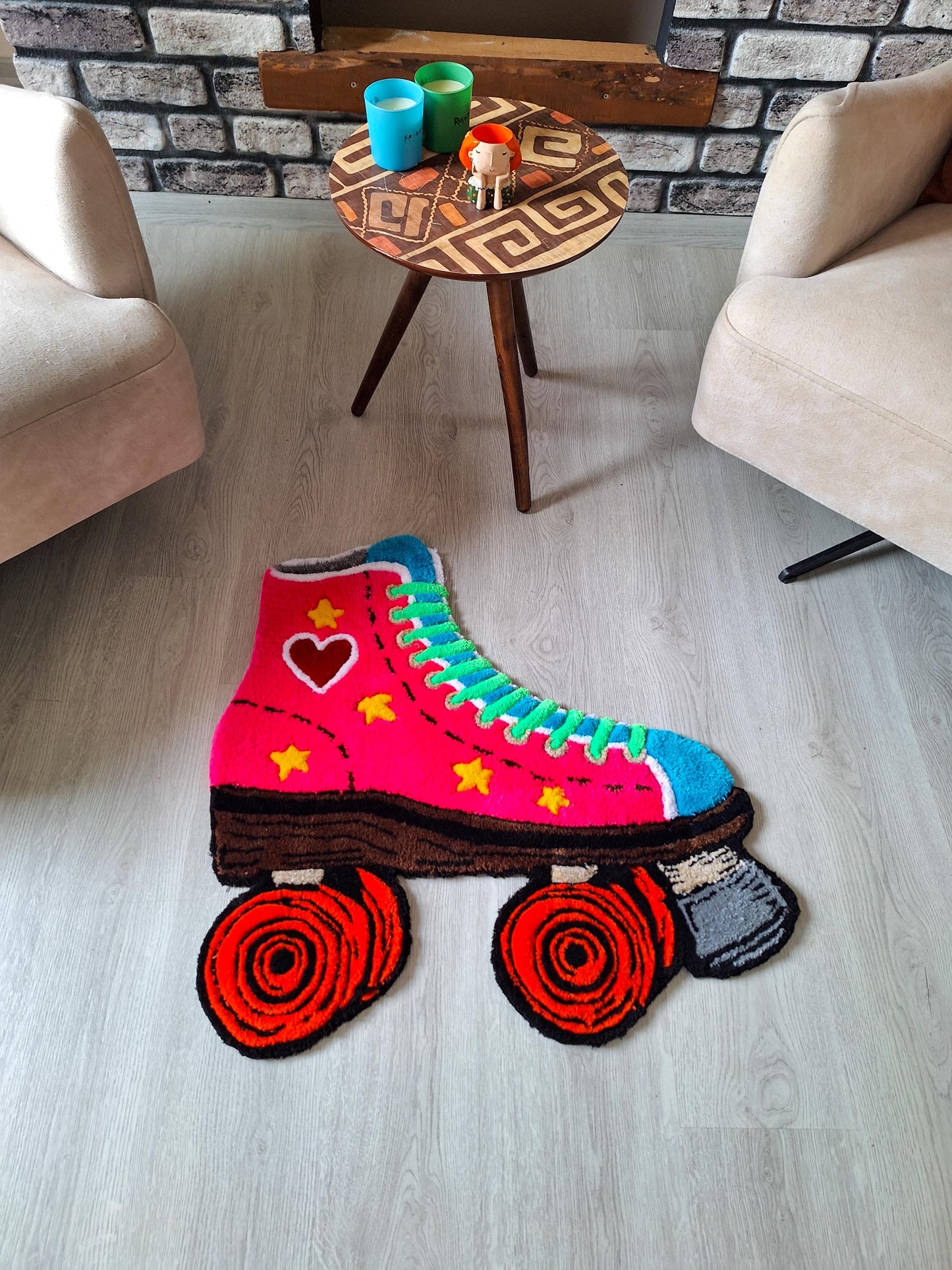 Retro Roller Skate Tufted Rug: Handmade Acrylic, 24-Inch