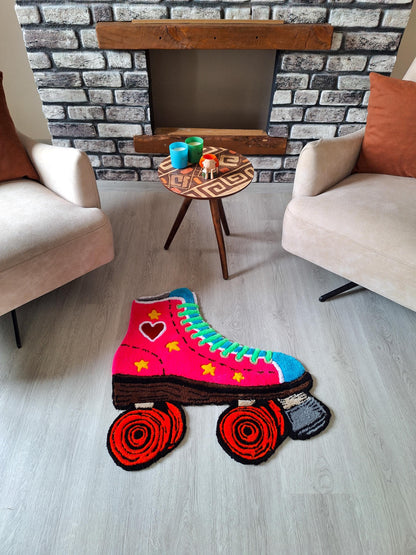 Retro Roller Skate Tufted Rug: Handmade Acrylic, 24-Inch