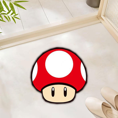 Inspired Red and White Mushroom Themed Floor Rug for Gamers and Nostalgic Decor Polyester Rug