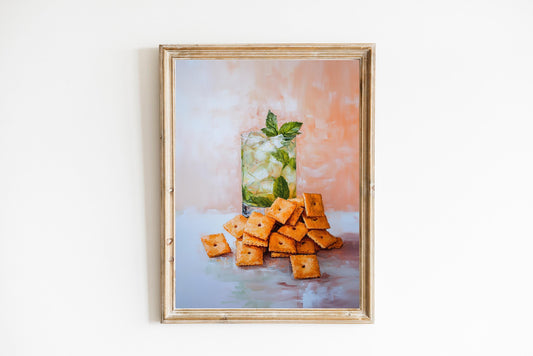 Mojito & Cheese Crackers Art Print: Quirky Bar Cart Decor