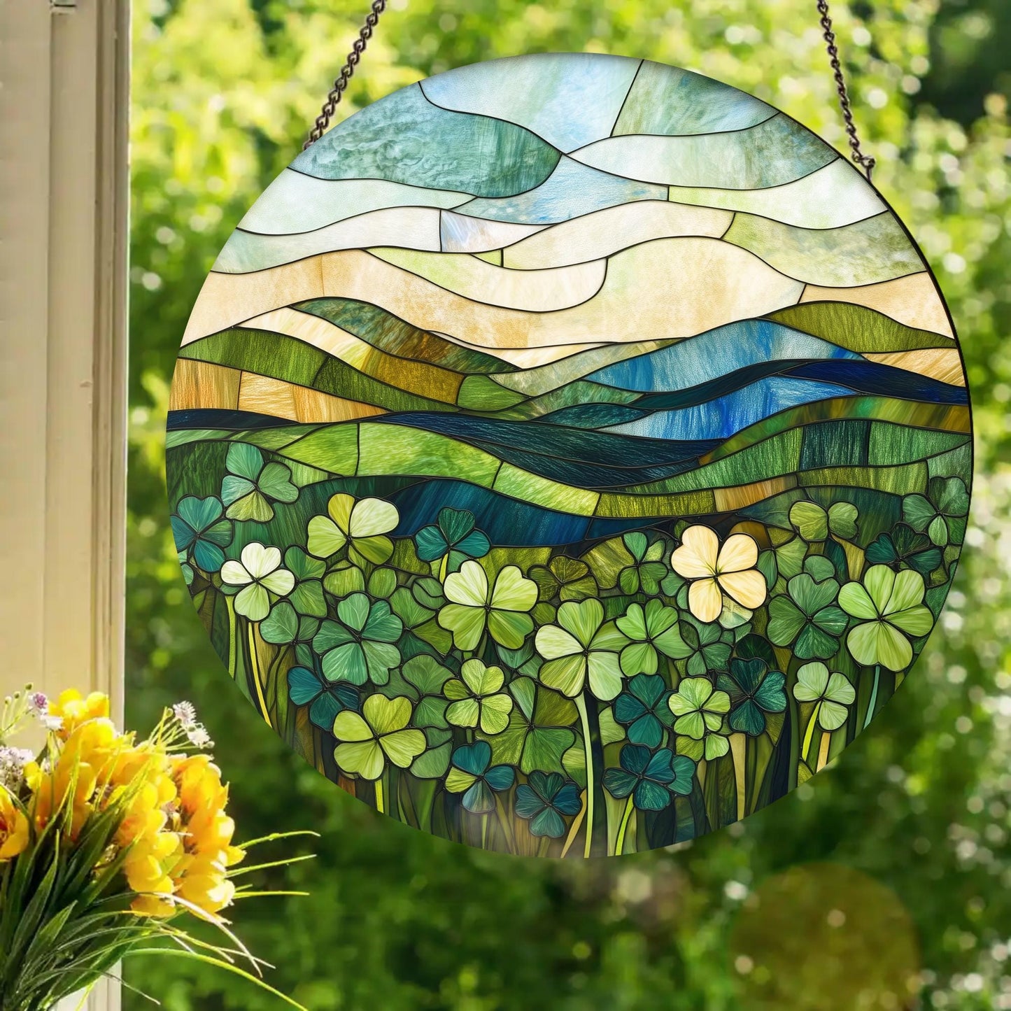 Clover Meadow: Stained Glass Style Window Hanging