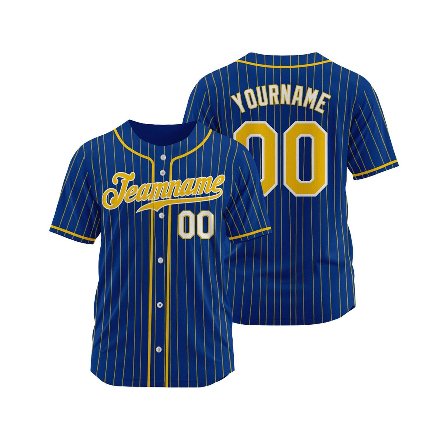 Custom Pinstripe Baseball Jersey, Personalized Team Name Number Logo, Blue Gold Shirt for Men Women Youth Kids, Baseball Softball Gift