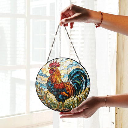 Rooster Stained Glass Suncatcher Window Hanging Gift for Farmers Nature Lovers