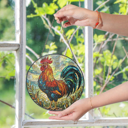 Rooster Stained Glass Suncatcher Window Hanging Gift for Farmers Nature Lovers