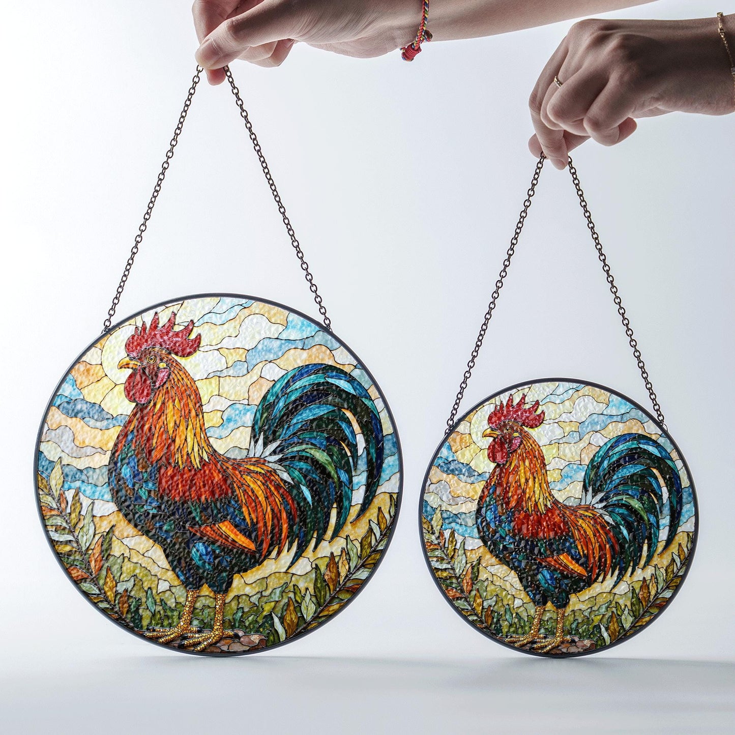 Rooster Stained Glass Suncatcher Window Hanging Gift for Farmers Nature Lovers