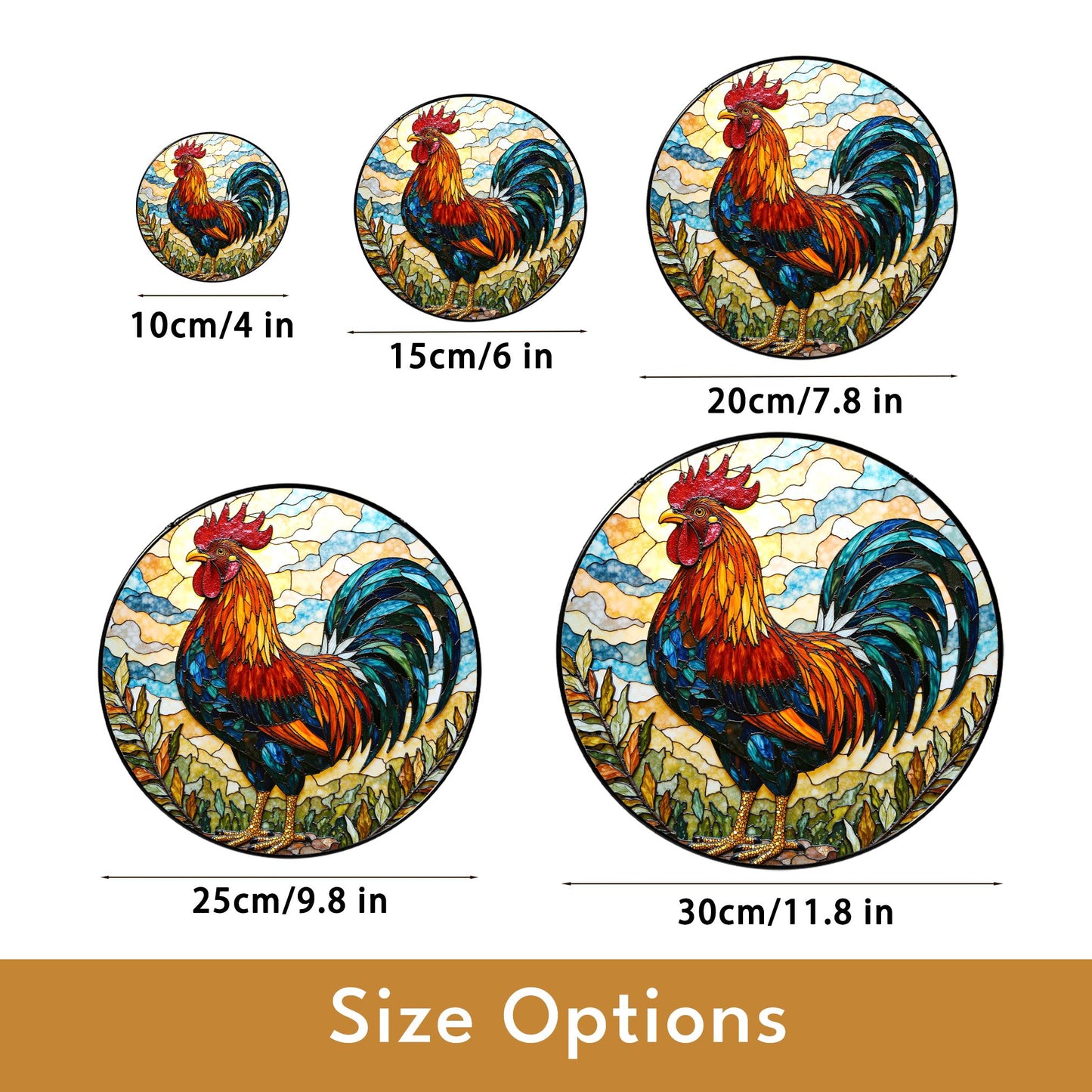 Rooster Stained Glass Suncatcher Window Hanging Gift for Farmers Nature Lovers