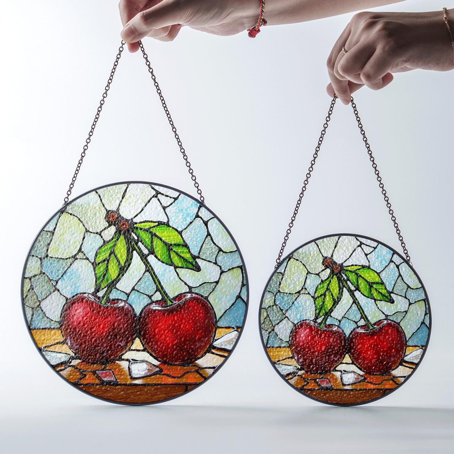 Cherry Stained Glass Suncatcher Window Hanging Gift for Mom Birthday