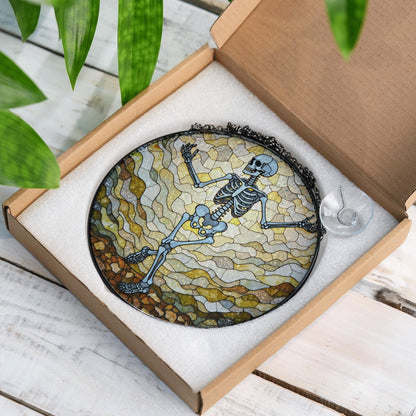 Dancing Skeleton Stained Glass Suncatcher Halloween Decor Gift for Goth Lovers