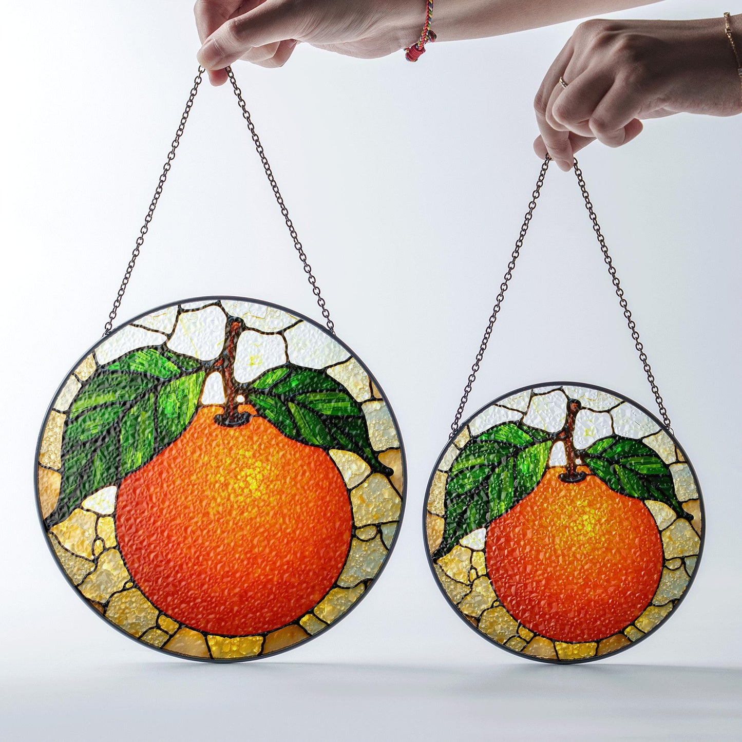 Orange Fruit Stained Glass Suncatcher Window Hanging Gift for Mom Dad Friend