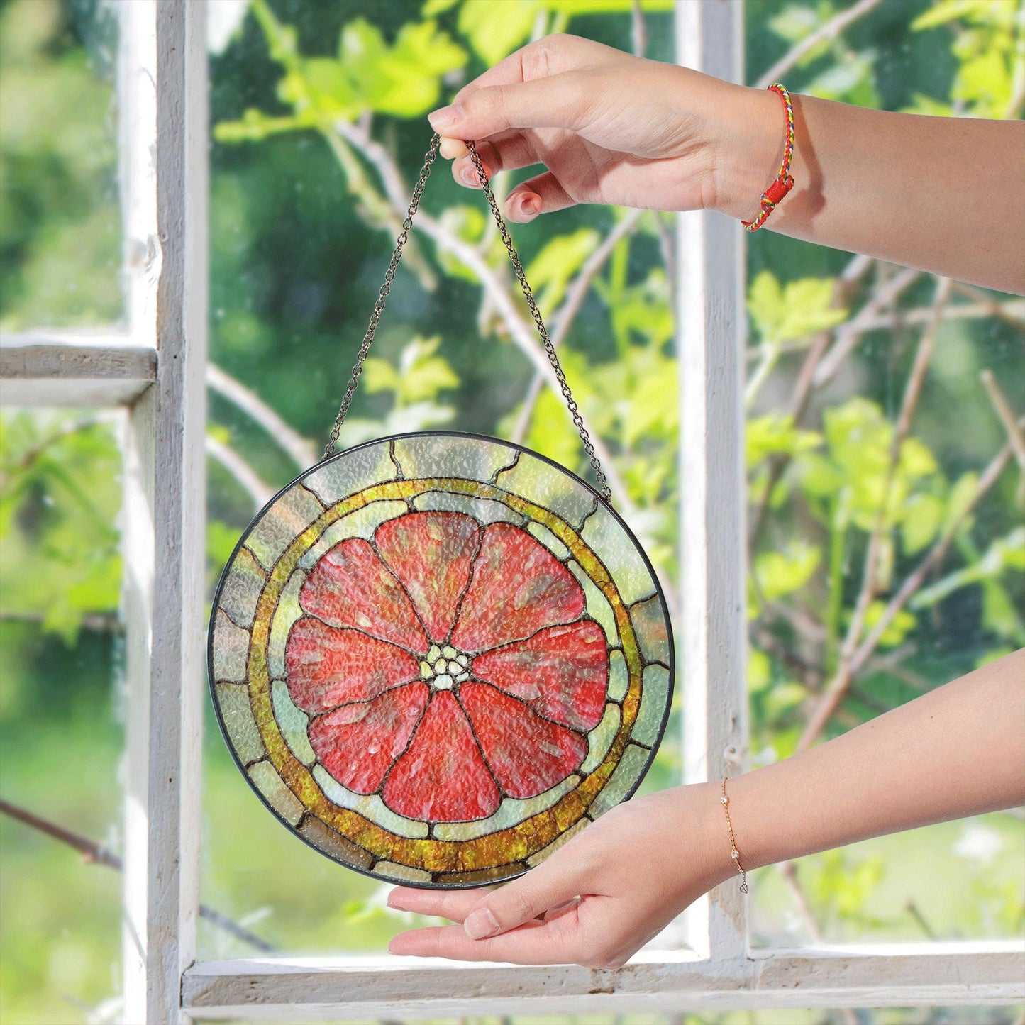 Red Flower Stained Glass Suncatcher Window Decor Gift for Mom Friend Birthday