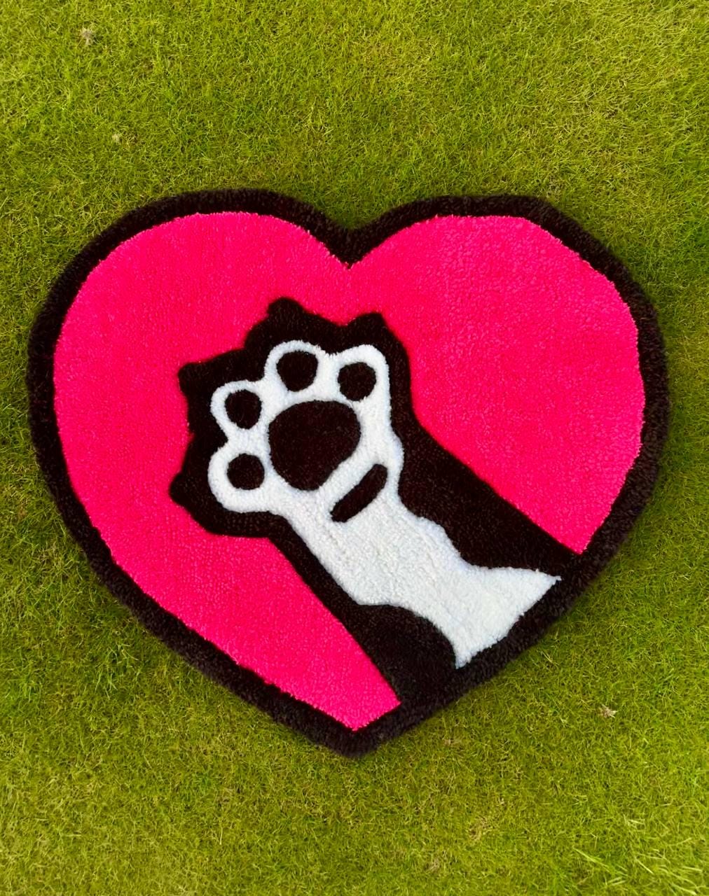 Fluffy Heart Rug with Cat Paw – Handmade Tufted Carpet – Сustom Rug – Cute Room Decor – Pink Aesthetic Rug