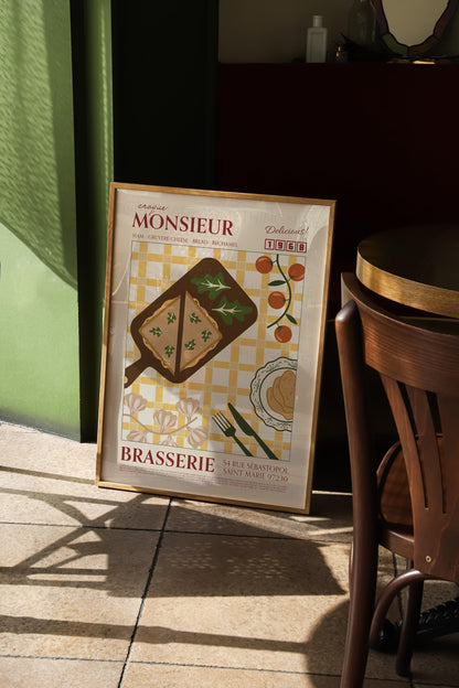 Croque Monsieur Poster, Kitchen Art, Kitchen Poster, Kitchen Print, Food Print, Modern Kitchen Decor, Retro Poster, Coffee Poster
