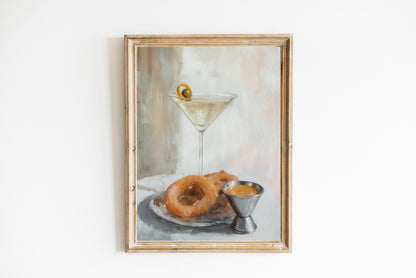 Dirty Martini with Onion Rings Art Print | Cute Quirky Whimsical | Cocktail Art Bar Cart Decor | Trendy Wall Art | Funny Food Art Gift