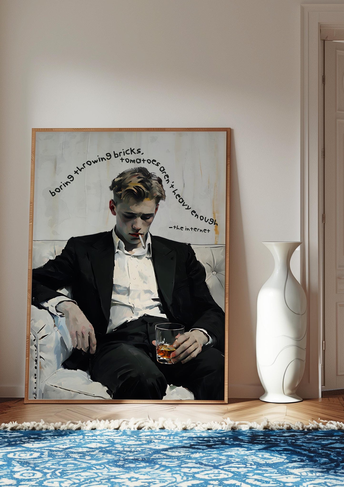 Sad Boy On Internet - Vintage Cigarette Poster, Retro Marlboro Print, Vintage Poster, Tobacco Poster, Vintage Ralph Lauren Ad, oil painting