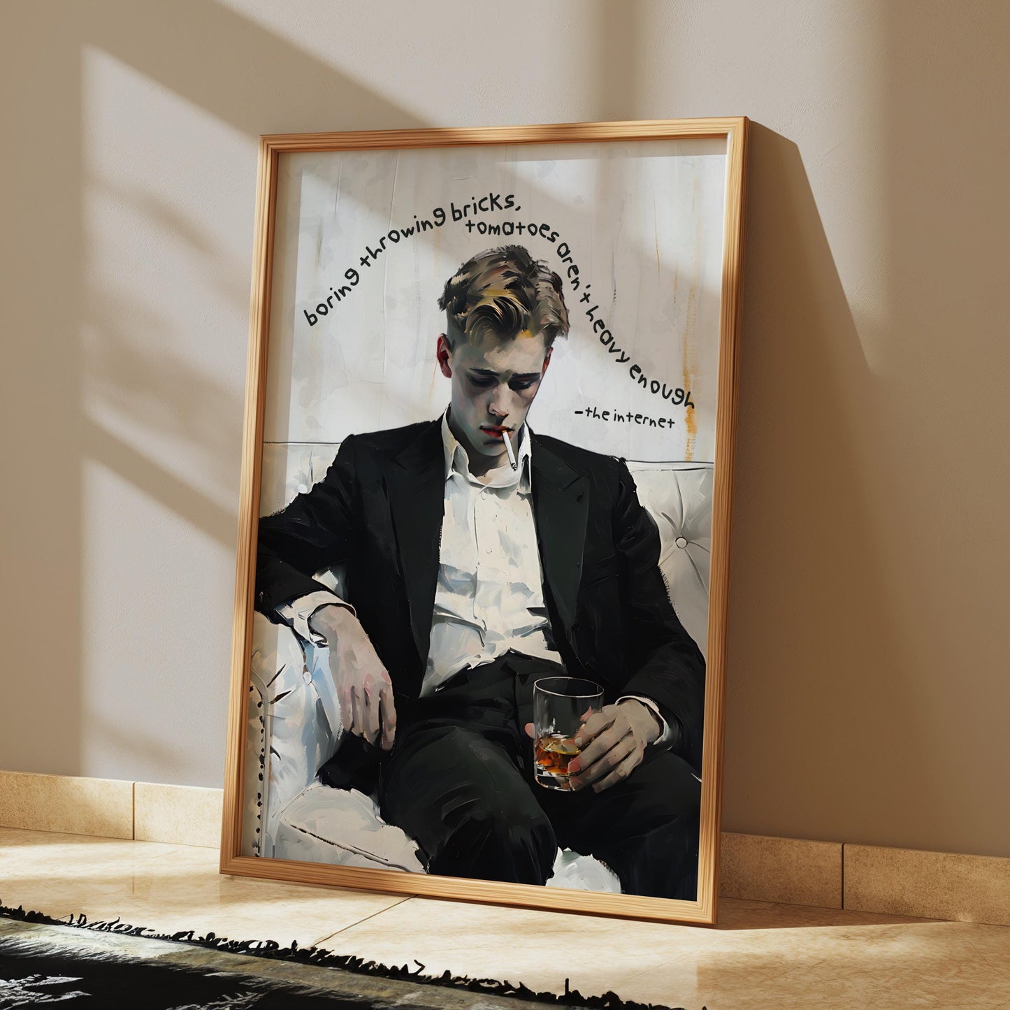 Sad Boy On Internet - Vintage Cigarette Poster, Retro Marlboro Print, Vintage Poster, Tobacco Poster, Vintage Ralph Lauren Ad, oil painting