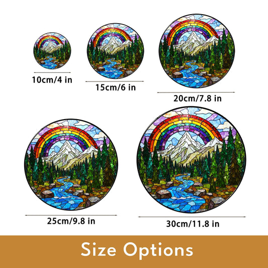 Mountain River Stained Glass Suncatcher Nature Window Hanging Gift for Hikers Campers