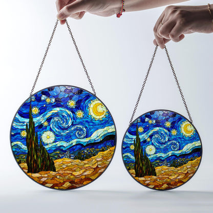 Starry Night Stained Glass Suncatcher Window Decor Gift for Art Lovers
