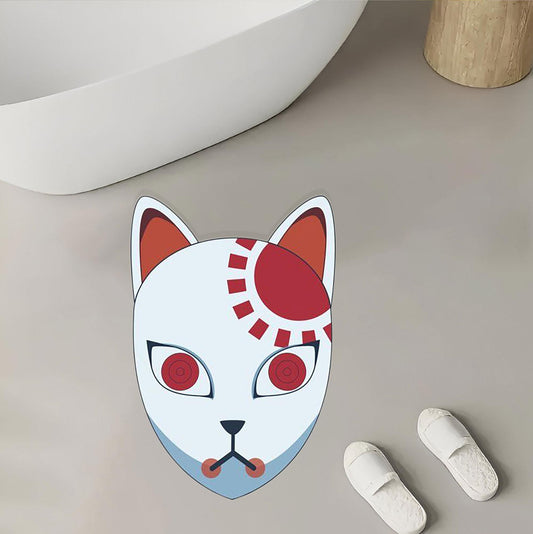 Vibrant Fox Mask Rug-Inspired Doormat with Red and White Design Polyester Rug