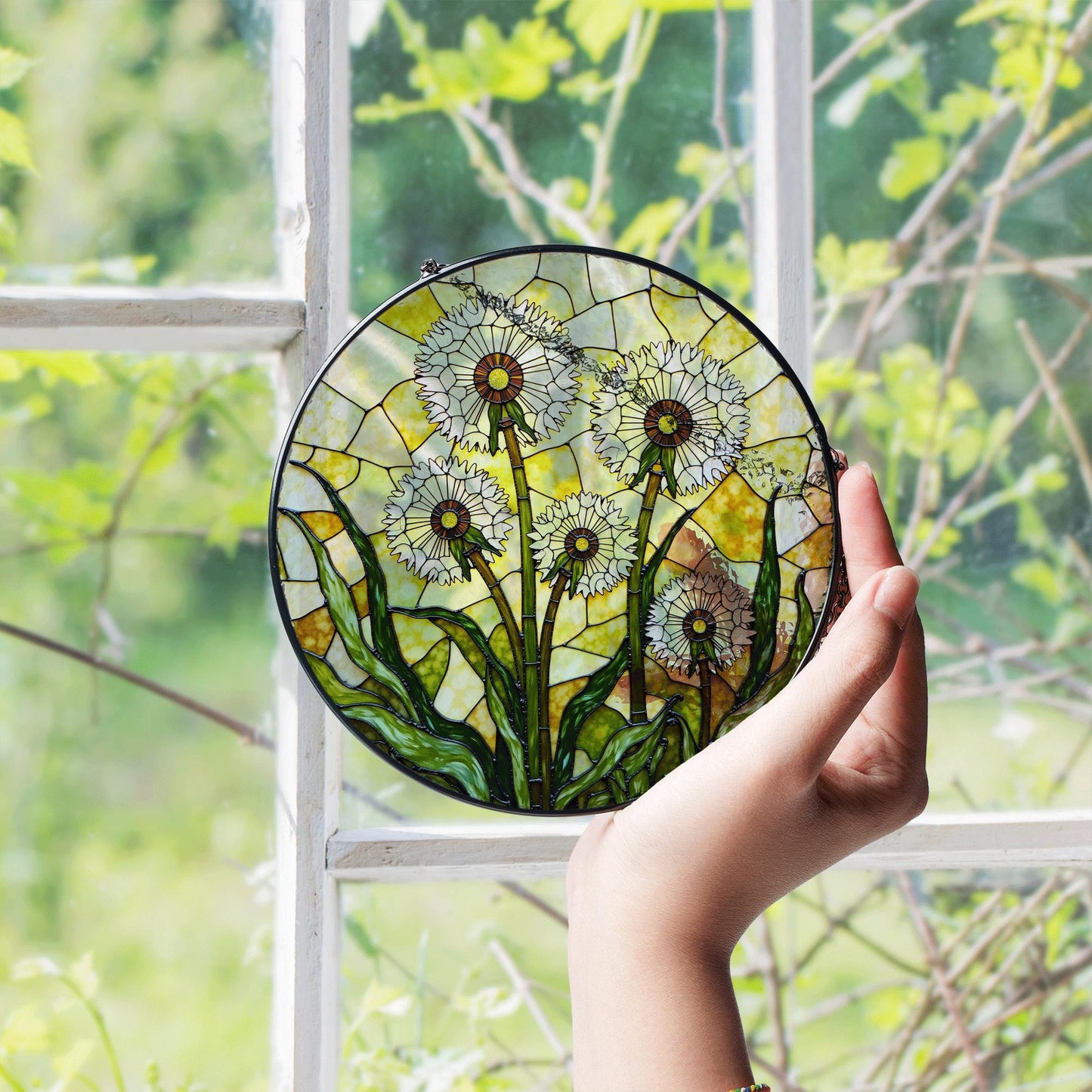 Dandelion Stained Glass Suncatcher Window Decor Gift for Nature Lovers