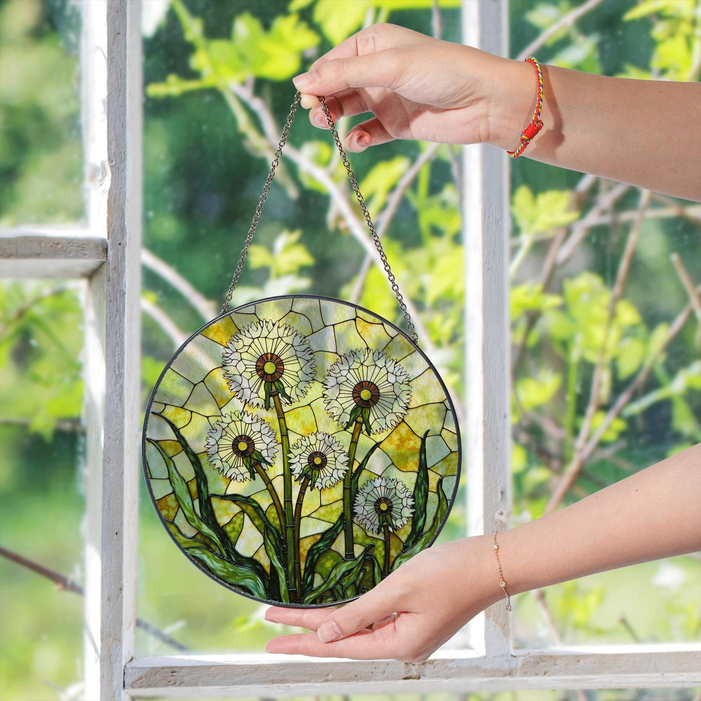 Dandelion Stained Glass Suncatcher Window Decor Gift for Nature Lovers