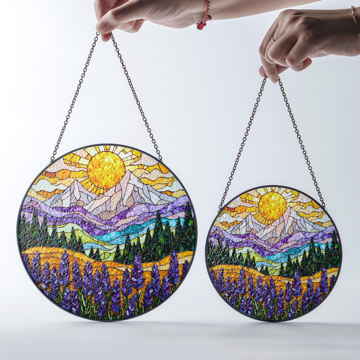 Mountain Sun Suncatcher Stained Glass Window Hanging Gift for Nature Lovers
