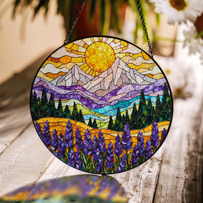Mountain Sun Suncatcher Stained Glass Window Hanging Gift for Nature Lovers