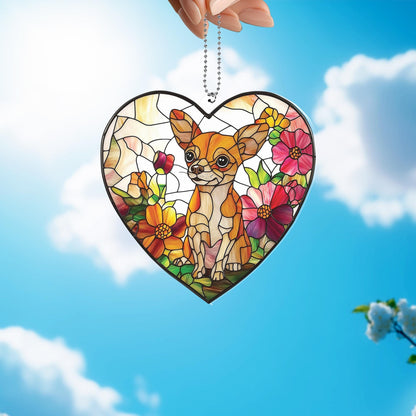 Chihuahua Dog Window Hanging, Acrylic 2D Flat Flower Ornament, Pet Lover Decor, Floral Dog Art, Gift for Dog Mom, Memorial Gift
