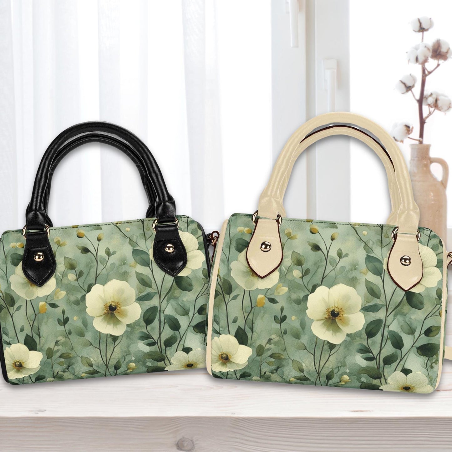Sage Garden Grace Mini Handbag | Leather Boston Bag | Top Handle Shoulder Bag | Unique Gift | Mini Boston Bag