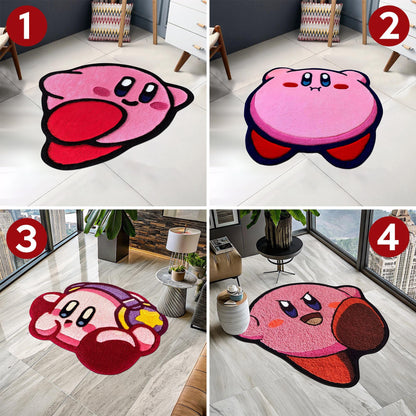 Kirby Rug, Kirby Game Rug, Cute Rug, Pink Rug, Gift for Daughter, Video Game Characters, Kids Room Rug, Area Rug, Tufted Look Printed Rug