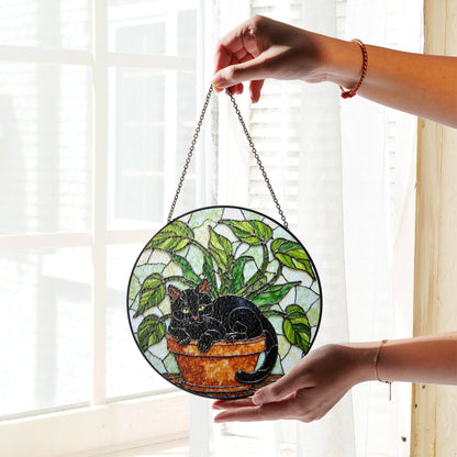 Black Cat Stained Glass Suncatcher Gift for Cat Lovers Window Decor