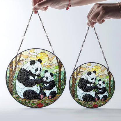 Panda Family Stained Glass Suncatcher Decorative Window Gift for Panda Lovers and Moms