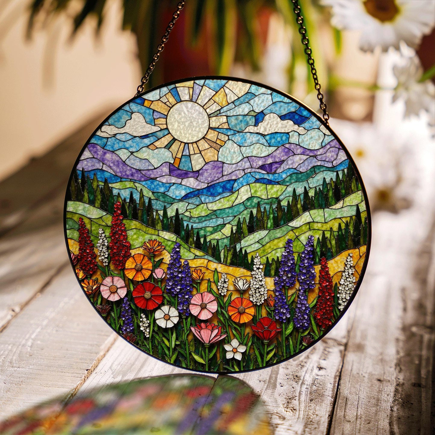 Colorful Flower Stained Glass Sun Catcher Window Art Gift for Her