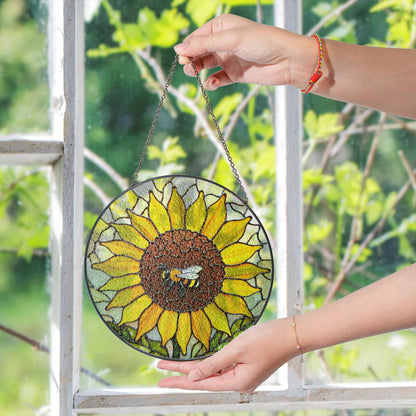 Sunflower Stained Glass Suncatcher Bee Decoration Gift for Garden Lovers