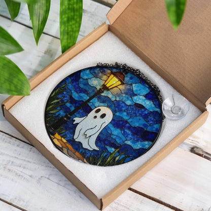Ghost Suncatcher Stained Glass Lantern Window Art Gift for Halloween Lovers