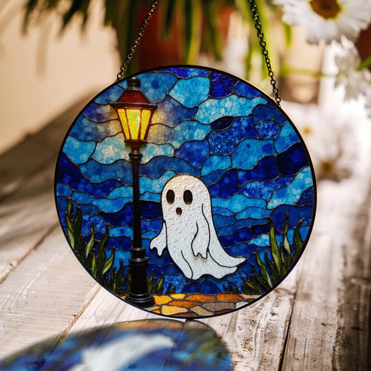 Ghost Suncatcher Stained Glass Lantern Window Art Gift for Halloween Lovers