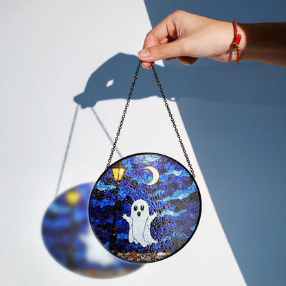Ghost Stained Glass Suncatcher Halloween Window Decor Gift for Horror Lovers