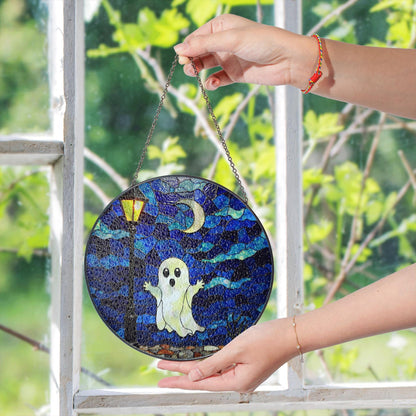 Ghost Stained Glass Suncatcher Halloween Window Decor Gift for Horror Lovers