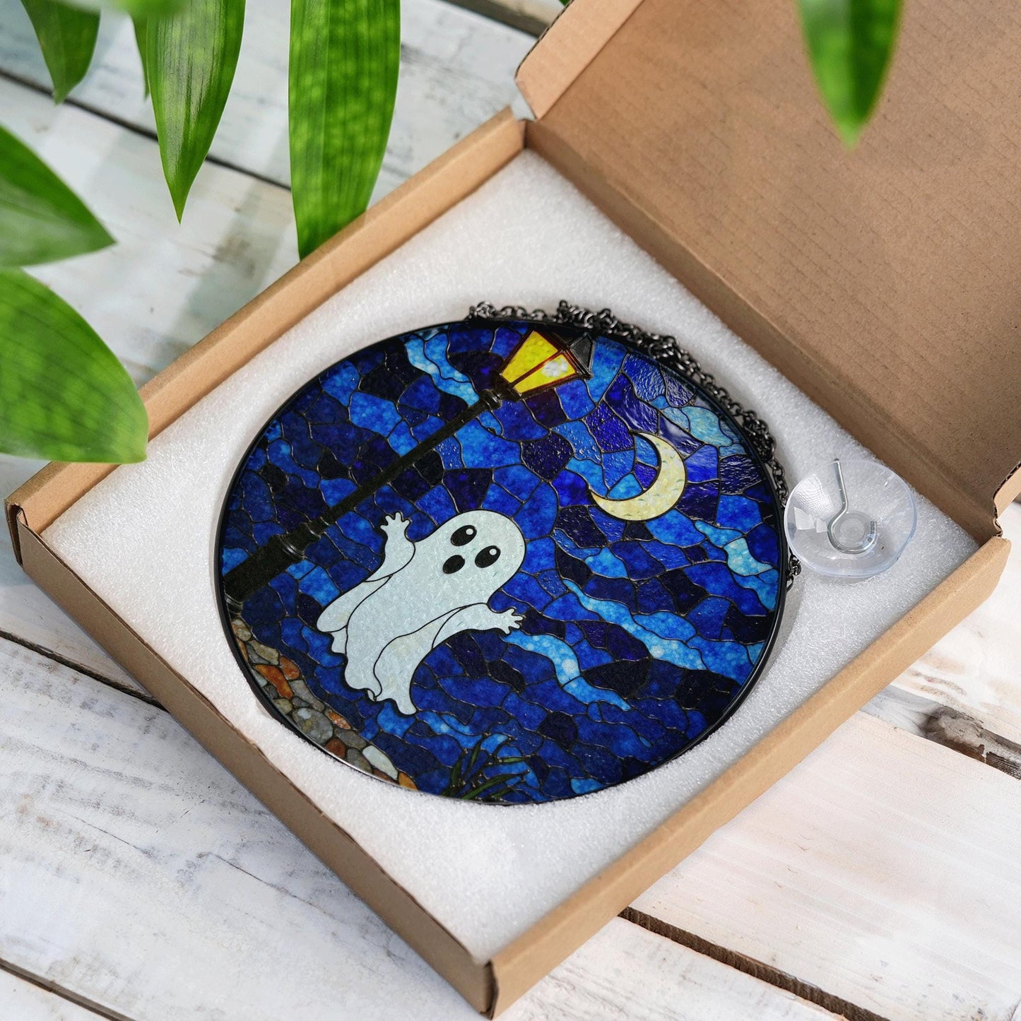 Ghost Stained Glass Suncatcher Halloween Window Decor Gift for Horror Lovers